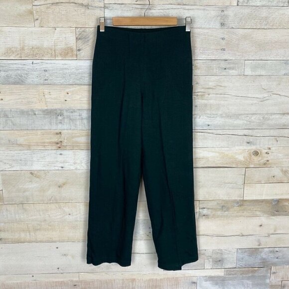 Eileen Fisher Women Straight Leg Pants Green Flat Front Elastic Waist Petite 2/4 - Picture 1 of 7